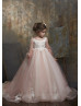 Beaded Neck Ivory Lace Blush Pink Tulle Flower Girl Dress